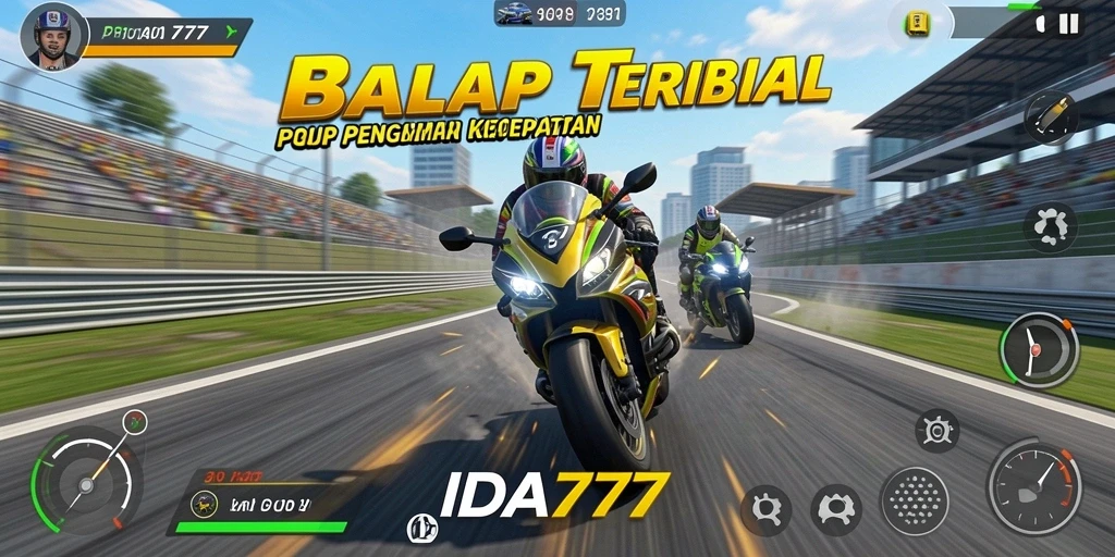 Screenshot gameplay IDA777 yang menampilkan aksi balap motor mendebarkan.
