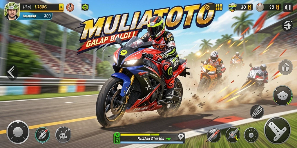 Tampilan gameplay seru dari MULIATOTO dengan racetrack yang menantang.